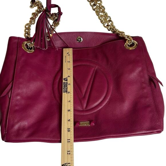 ⁀➷ Valentino by Mario Valentino Pink Leather Chain Strap Shoulder Purse (HB-19) - Picture 12 of 13